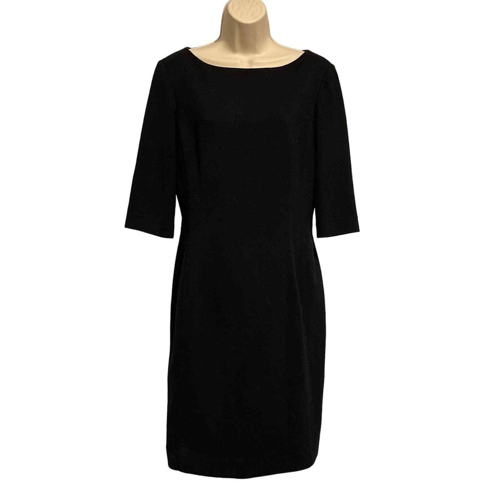 Donna Degnan Black Boat Neck Elbow Sleeve Sheath Dress Style 9116-FK Size 8